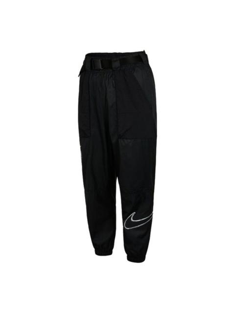 Nike (WMNS) Nike Logo Sports Adjustable Belt Bundle Feet Woven Long Pants/Trousers Autumn Black DJ8997-01