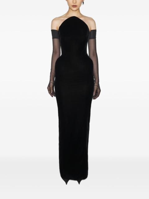 MUGLER off-shoulder maxi dress