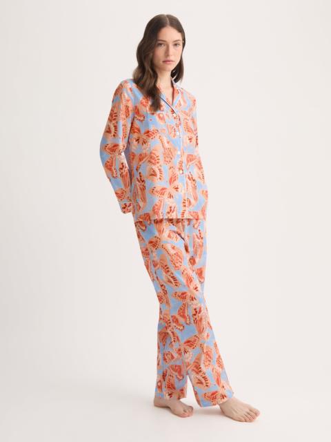 Derek Rose Women's Pajamas Cotton Batiste Light Blue & Peach Butterfly Print