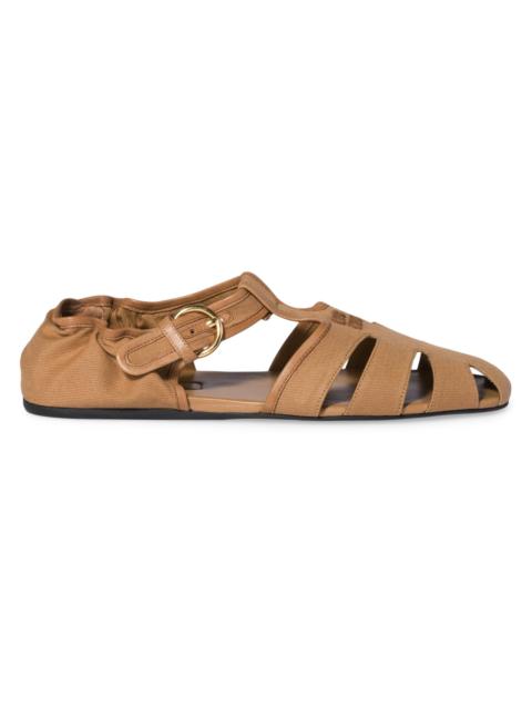 Miu Miu Women's Ruches Cotton and Nappa Leather Fisherman Sandals - Beige Khaki