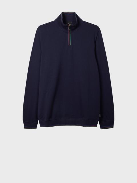 Paul Smith Navy Cotton-Blend 'Sports Stripe' Quarter Zip Sweatshirt