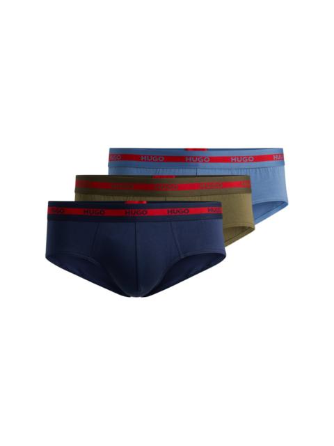 HUGO THREE-PACK OF STRETCH-COTTON BRIEFS WITH LOGO WAISTBANDS