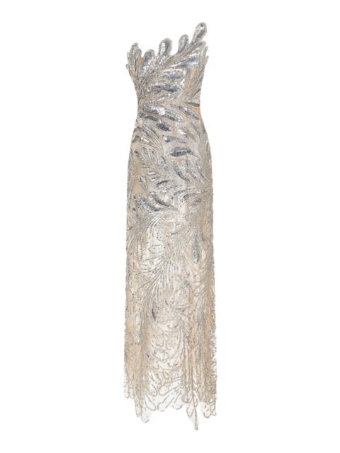 Crystal-Embroidered Tulle Gown silver