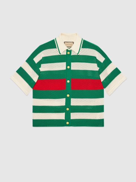 GUCCI Cotton crochet striped polo T-shirt