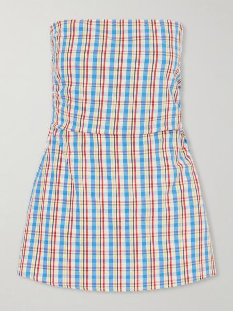 FAITHFULL Isole Strapless Checked Cotton And Linen-blend Top