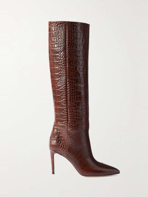 PARIS TEXAS Croc-effect leather knee boots Chocolate
