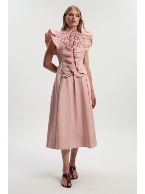 KAREN MILLEN Pleated Ruffle Sleeve Woven Maxi Dress