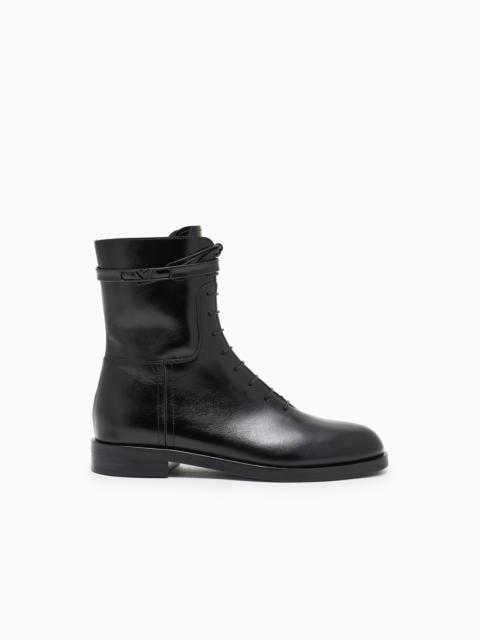 EMPORIO ARMANI LEATHER LACE-UP ANKLE BOOTS WITH LOGO STRAP