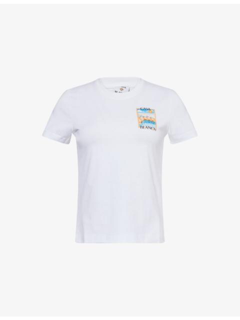 CASABLANCA Surreal Pool Round-Neck Stretch-Cotton T-Shirt