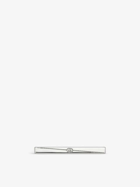 Diagonal engraved-interlocking G sterling-silver tiebar