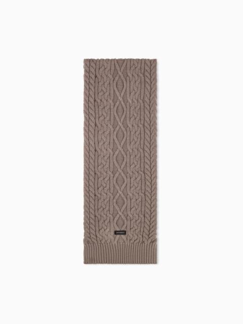 EMPORIO ARMANI VIRGIN WOOL SCARF WITH CABLE KNIT AND RIBBED EDGES