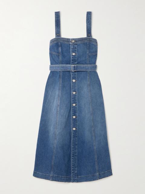 SIMKHAI Alba Belted Stretch-denim Midi Dress