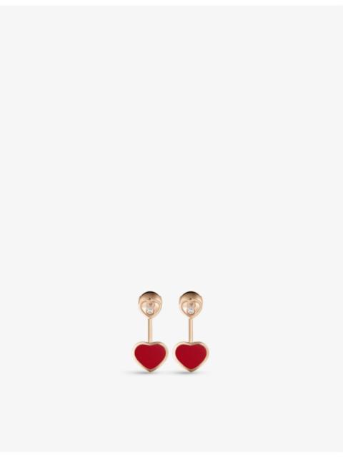 Chopard Happy Hearts 18ct rose-gold, 0.08ct diamond and red-stone earrings