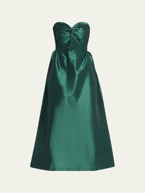 KIKA VARGAS Rose Twisted Strapless Taffeta Midi Dress