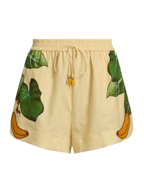 FARM RIO Women's Printed Linen Drawstring Shorts - Yellow