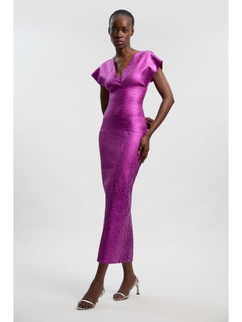 KAREN MILLEN Foil Metallic Figure Form Angel Sleeve Knit Maxi Dress