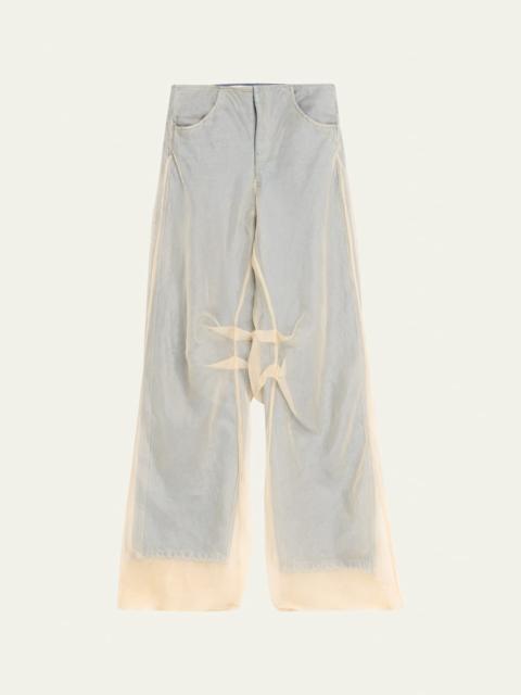 CHRISTOPHER ESBER Wide-Leg Denim Jeans with Silk Parchment Overlay