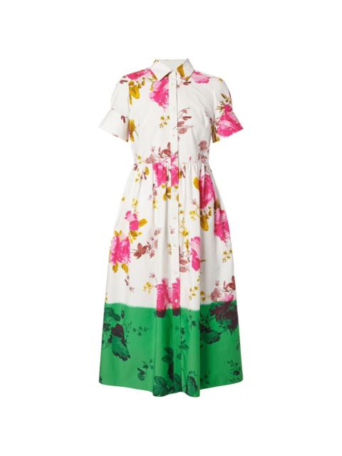 dipped-hem floral-print shirt dress