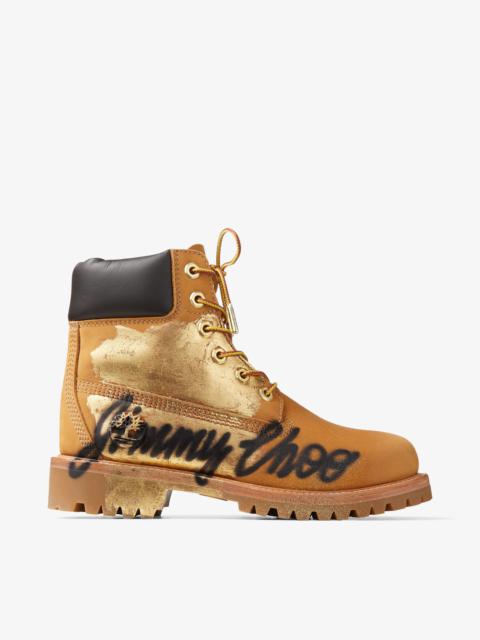 JIMMY CHOO X TIMBERLAND 6 INCH GRAFFITI BOOT
Wheat Timberland Nubuck Ankle Boots with Jimmy Choo Gra