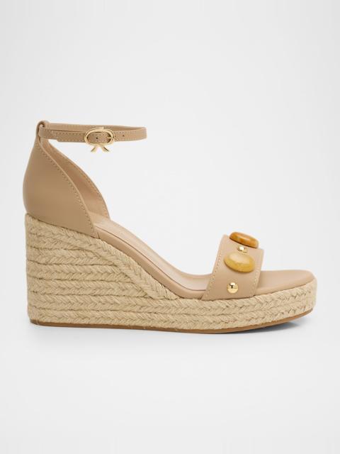 70mm Embellished Leather Espadrille Wedge Sandals