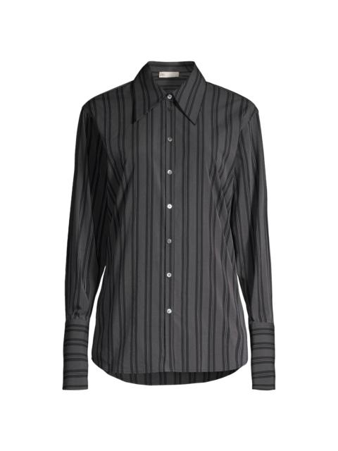TORY BURCH Women's Striped Long-Cuff Button-Up Shirt - Navy Blue