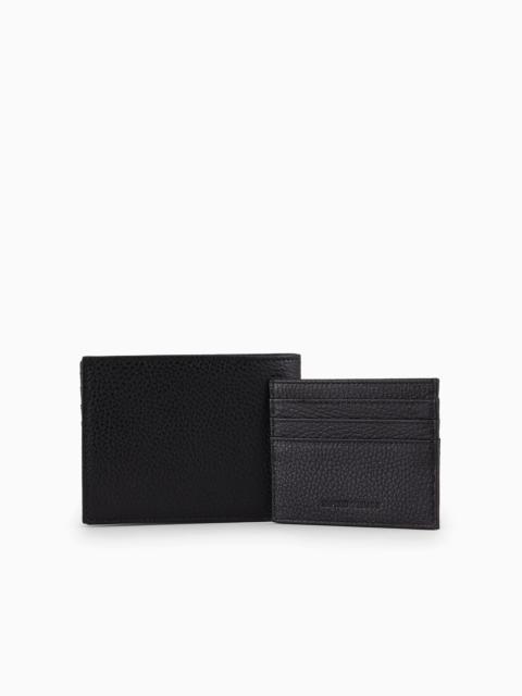 EMPORIO ARMANI Gift box with wallet and card holder in tumbled leather