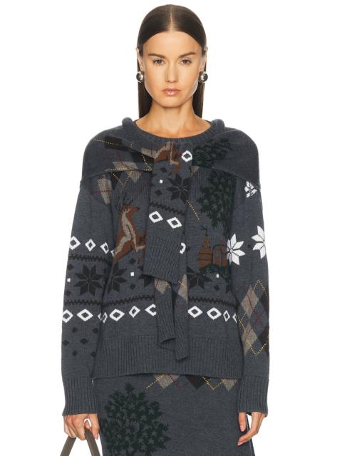 Monse Mixed Fair Isle Crew Neck Sweater With Scarf