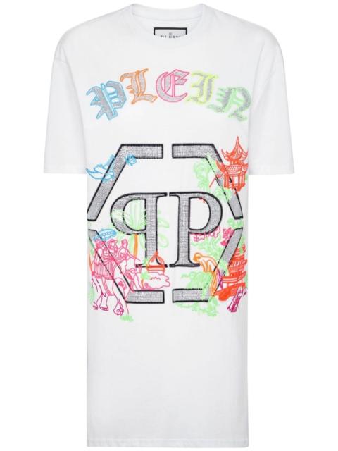 PHILIPP PLEIN logo-embellished embroidered T-shirt dress