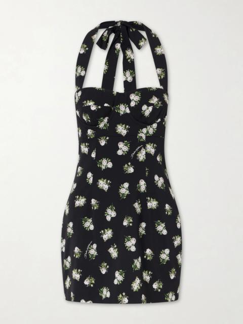 Dolce & Gabbana Floral-print Silk-blend Halterneck Mini Dress