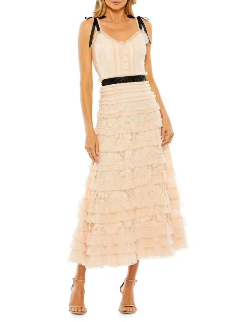 MAC DUGGAL Women's Embellished Lace Ruffled Sweetheart Midi-Dress - Porcelain