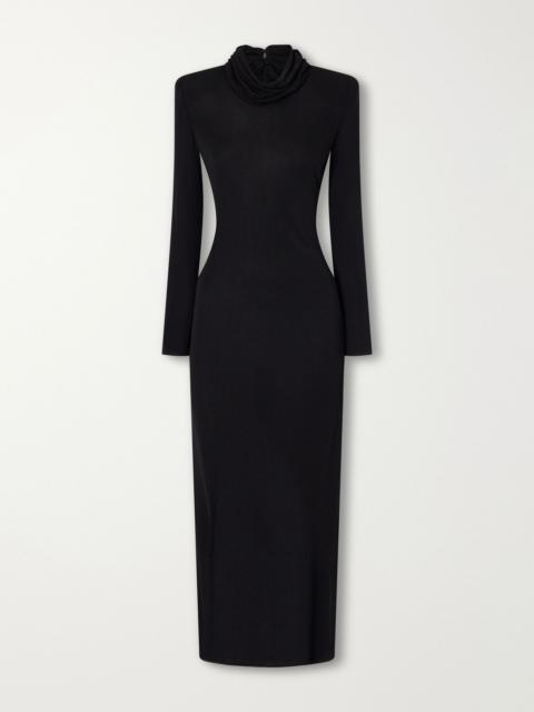 Valentino Gathered crepe midi dress Black