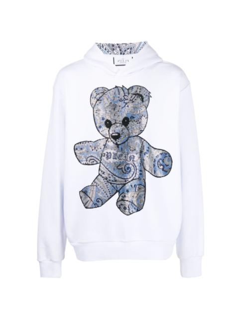 rhinestone teddy-bear print hoodie