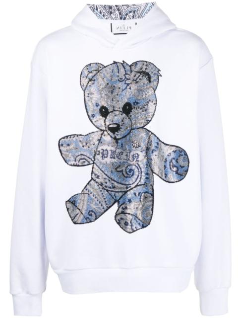 rhinestone teddy-bear print hoodie