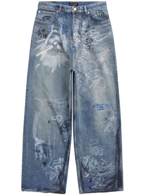 BALENCIAGA graffiti-print wide-leg jeans