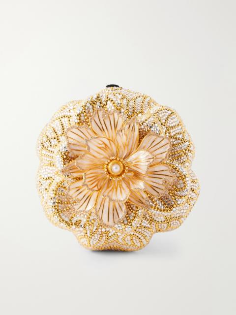 JUDITH LEIBER Magnolia Crystal-embellished Gold-tone Clutch