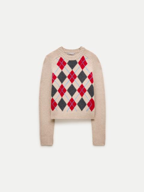 J.CREW Shrunken crewneck sweater in argyle vintage wool
