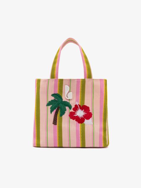 Larroudé Poppy Mini Tote Bag In Tulip And Emerald Raffia