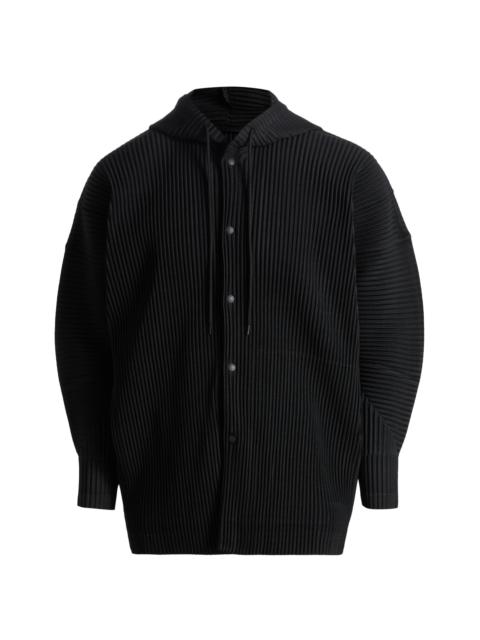 ISSEY MIYAKE Men Monthly Colors: February Pleated Snap-Front Hoodie - Black