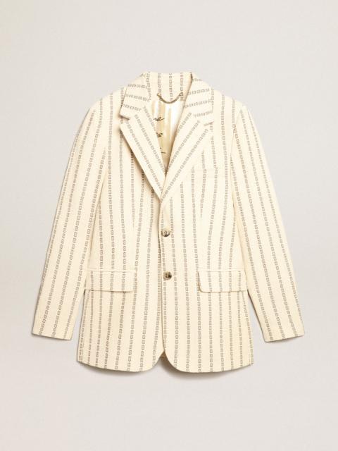 Single-breasted cream cotton blazer with jacquard motif