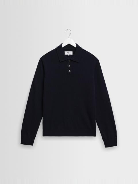 Wax London Lawrie - Navy Long-Sleeve Knitted Polo