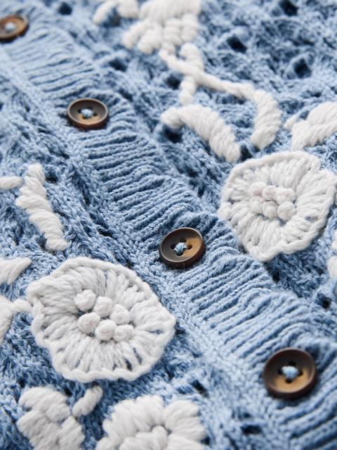 BODEN Embroidered Pointelle Cardigan-French Blue Embroidered