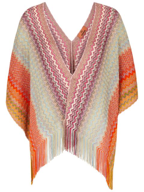Zigzag-intarsia metallic-knit shawl