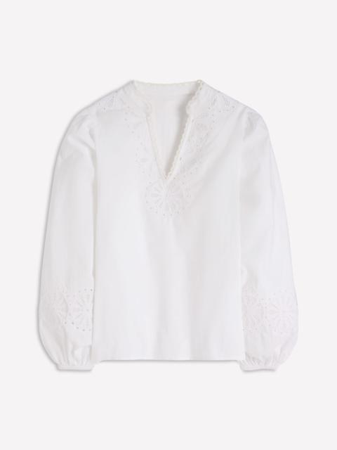 BODEN Embroidered Cotton Popover Top-White