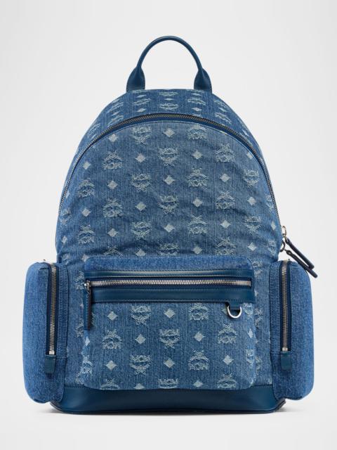 MCM Men's Stark Medium Denim Monogram Backpack