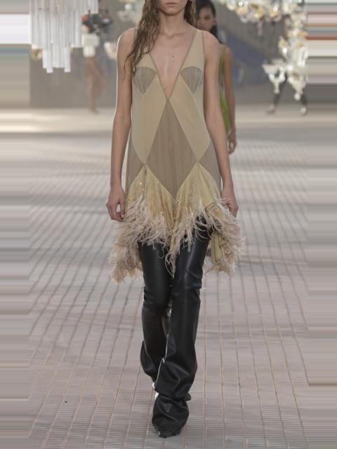 THE ATTICO Feathered Fringed Mini Dress neutral