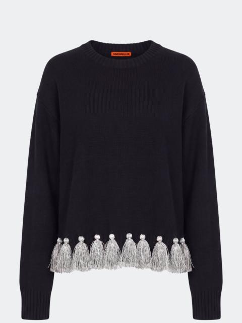 SIMONMILLER Roni Metallic Tassel Sweater In Black/Satellite Silver