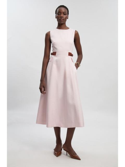 KAREN MILLEN Petite Tailored Linen Tab Waist Detail Full Skirt Midi Dress