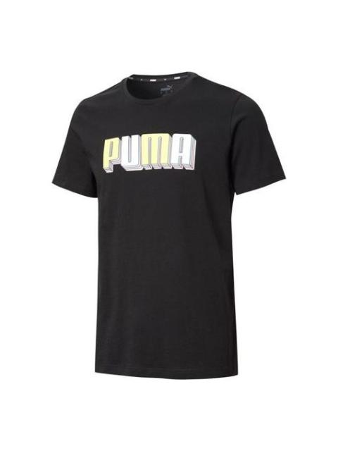 PUMA PUMA 축하 도표 알파벳 인쇄 짧은 소매 검정 586040-01