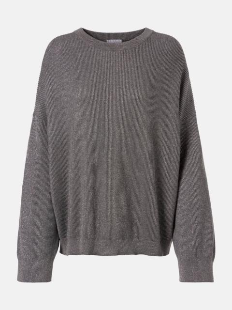 Cotton-blend lamé sweater