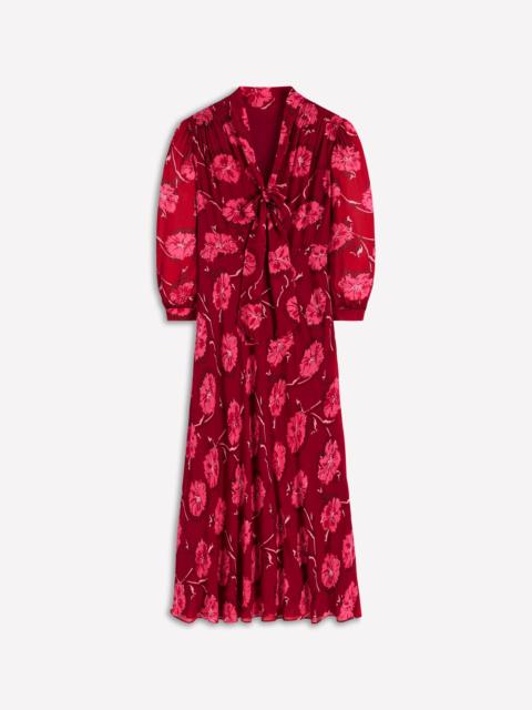 BODEN Brooke Tie Neck Tea Dress-Cranberry Red, Delicate Vine